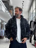 Black Hooded Patterned Plush Jacket TW-7026