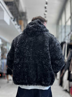 Black Hooded Patterned Plush Jacket TW-7026