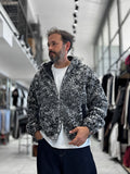 Gray Hooded Patterned Plush Jacket TW-7026