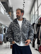 Gray Hooded Patterned Plush Jacket TW-7026