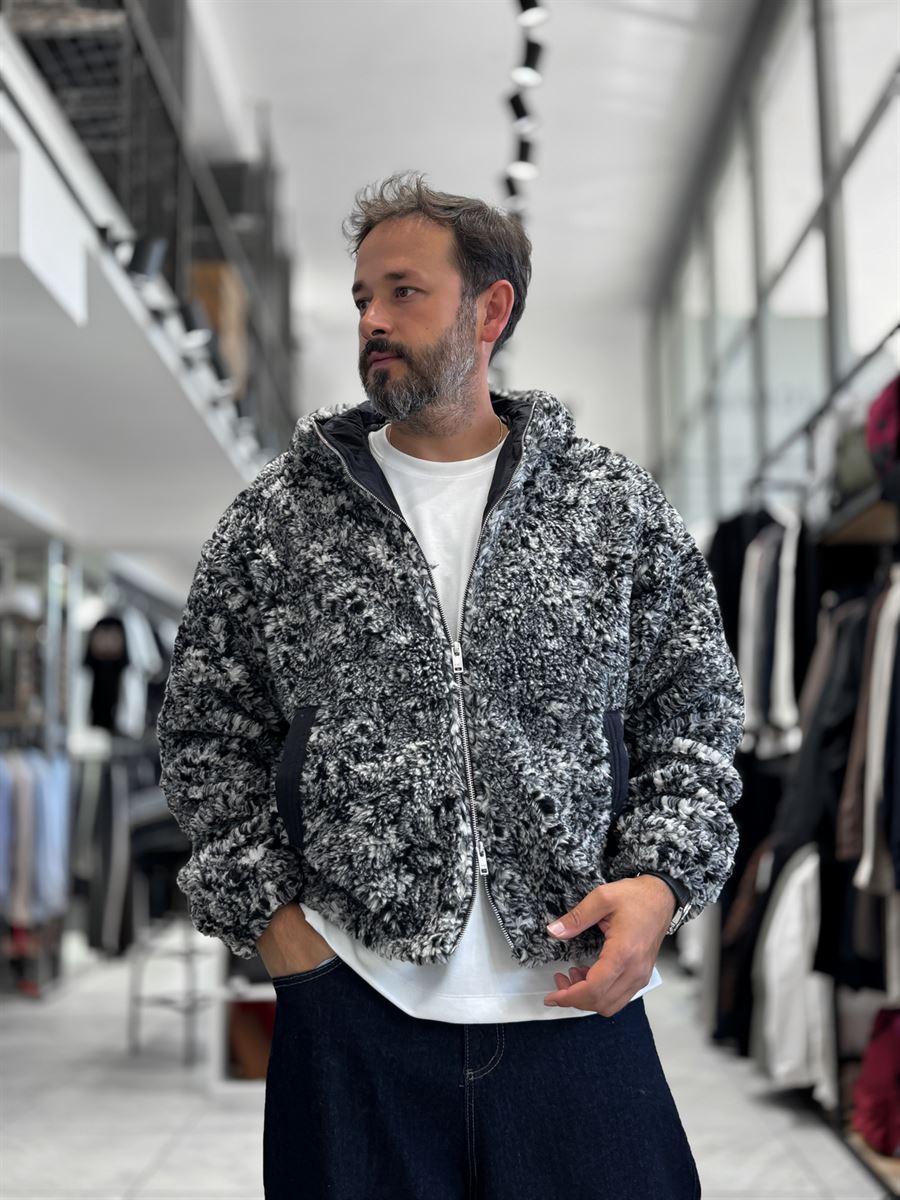 Gray Hooded Patterned Plush Jacket TW-7026