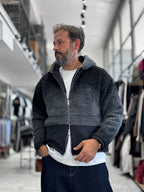 Black Hooded Gradient Plush Jacket TW-7010