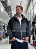 Black Hooded Gradient Plush Jacket TW-7010