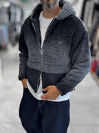 Black Hooded Gradient Plush Jacket TW-7010