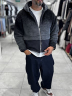 Black Hooded Gradient Plush Jacket TW-7010