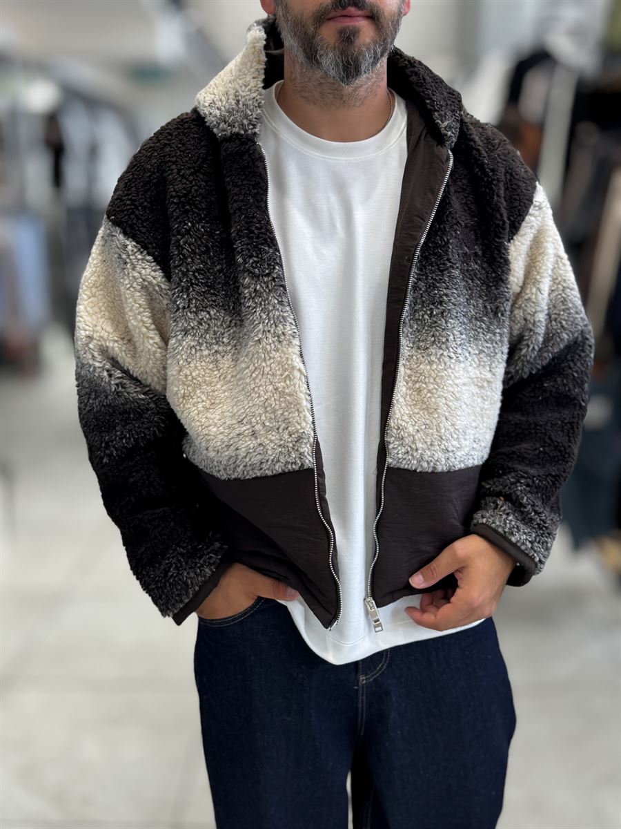 Brown Hooded Gradient Plush Jacket TW-7010
