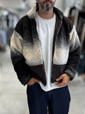 Brown Hooded Gradient Plush Jacket TW-7010
