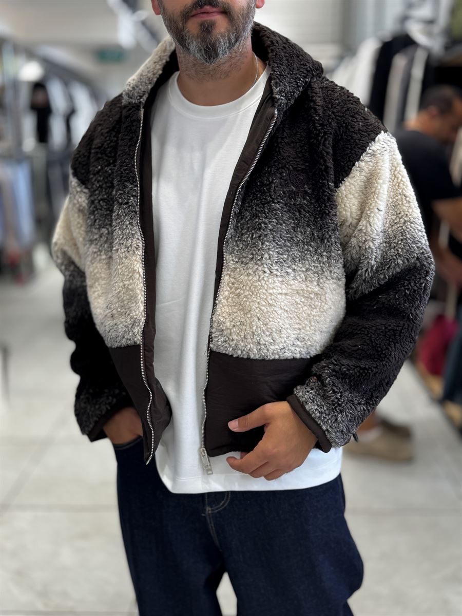 Brown Hooded Gradient Plush Jacket TW-7010