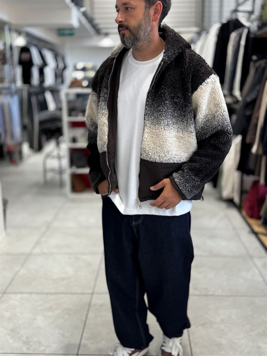 Brown Hooded Gradient Plush Jacket TW-7010