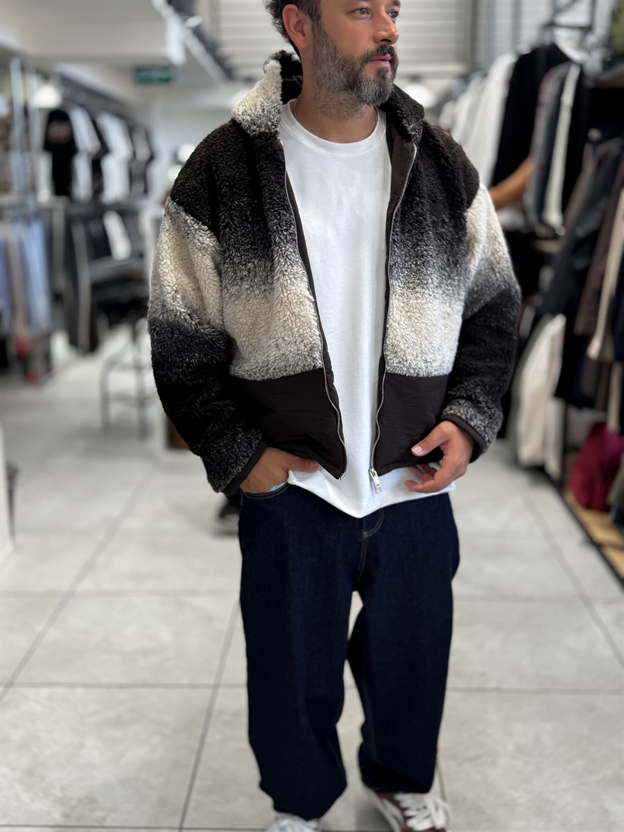 Brown Hooded Gradient Plush Jacket TW-7010