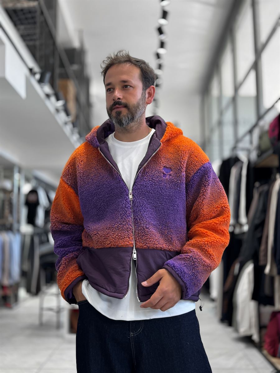 Orange Hooded Gradient Plush Jacket TW-7010
