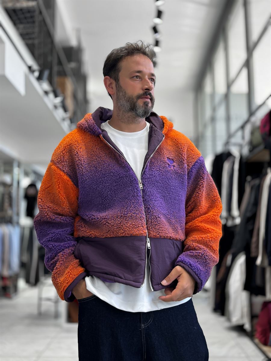 Orange Hooded Gradient Plush Jacket TW-7010