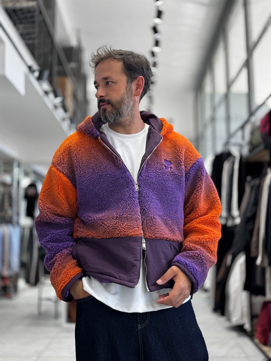 Orange Hooded Gradient Plush Jacket TW-7010