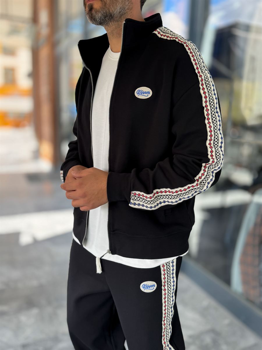 Black Winner Zip-Up Oversized Sweatshirt RES-2002