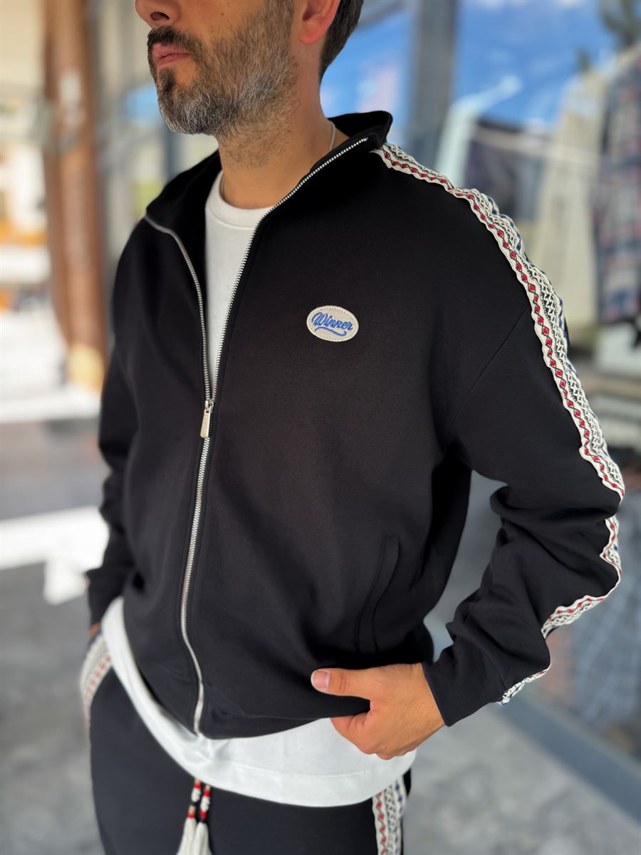 Black Winner Zip-Up Oversized Sweatshirt RES-2002