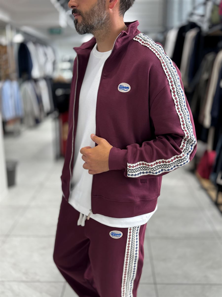 Burgundy Winner Zip-Up Oversized Sweatshirt RES-2002
