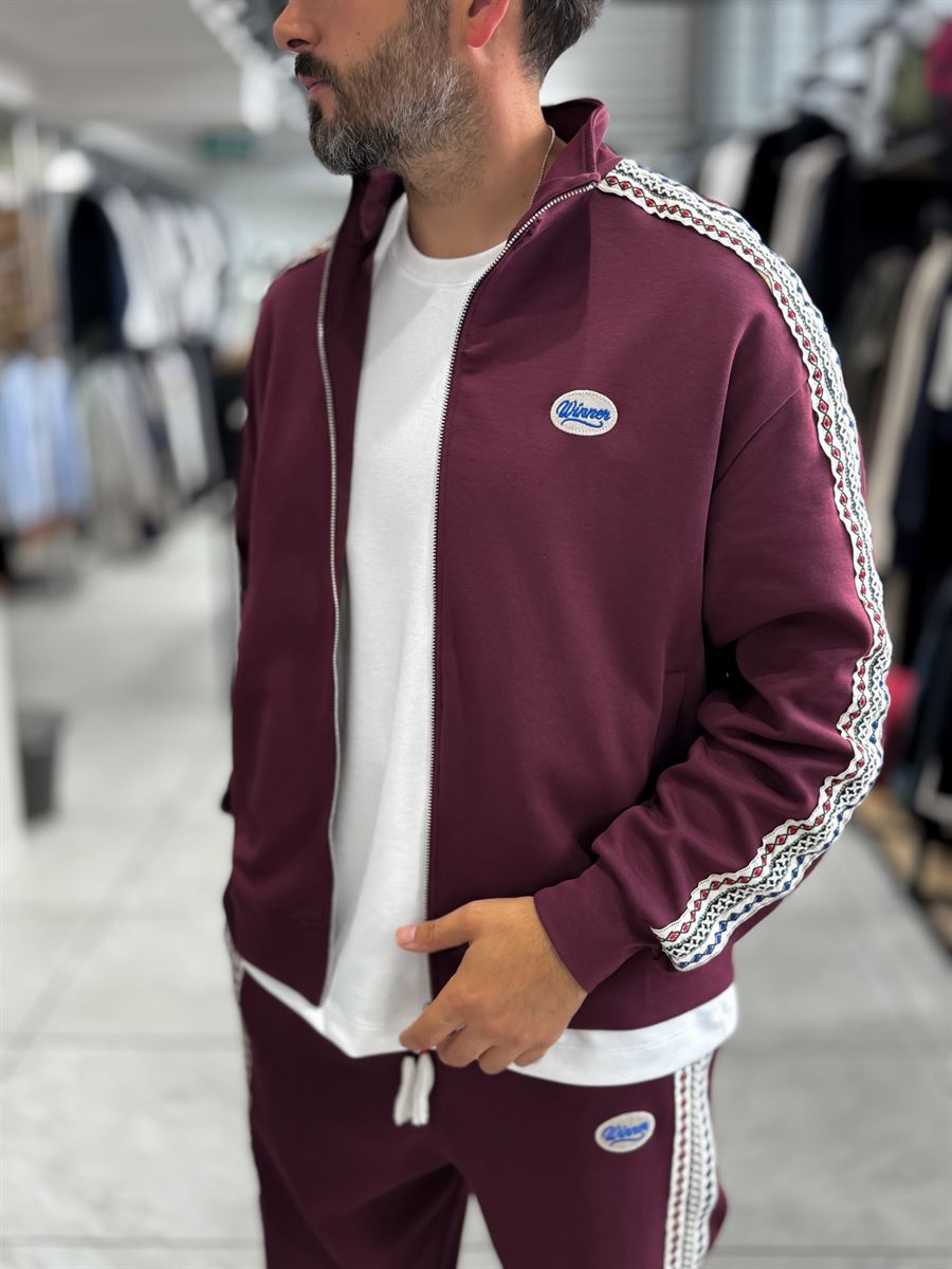 Burgundy Winner Zip-Up Oversized Sweatshirt RES-2002