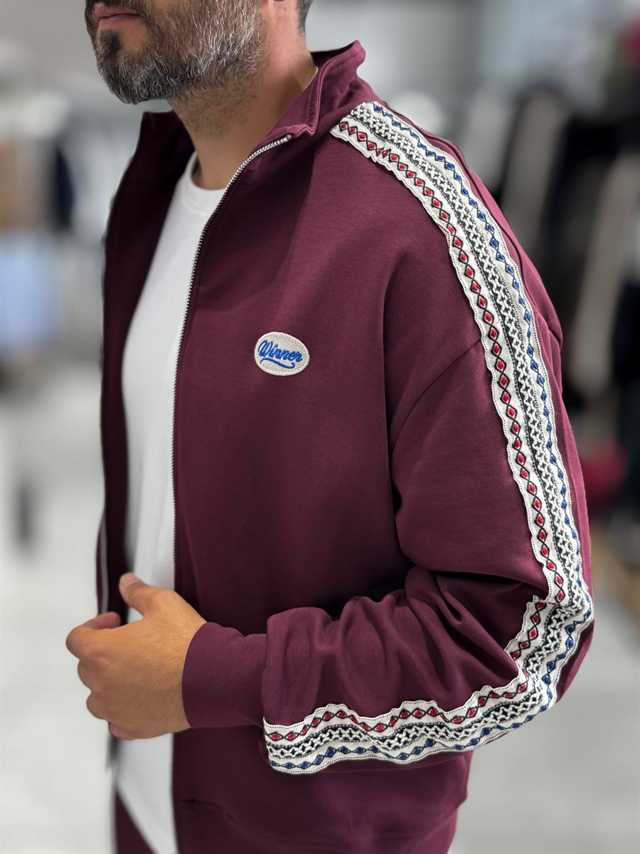 Burgundy Winner Zip-Up Oversized Sweatshirt RES-2002