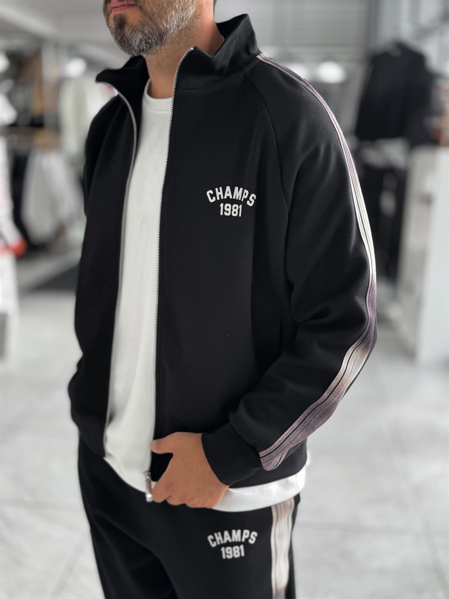 Black Champ Zip-Up Oversized Sweatshirt RES-2007
