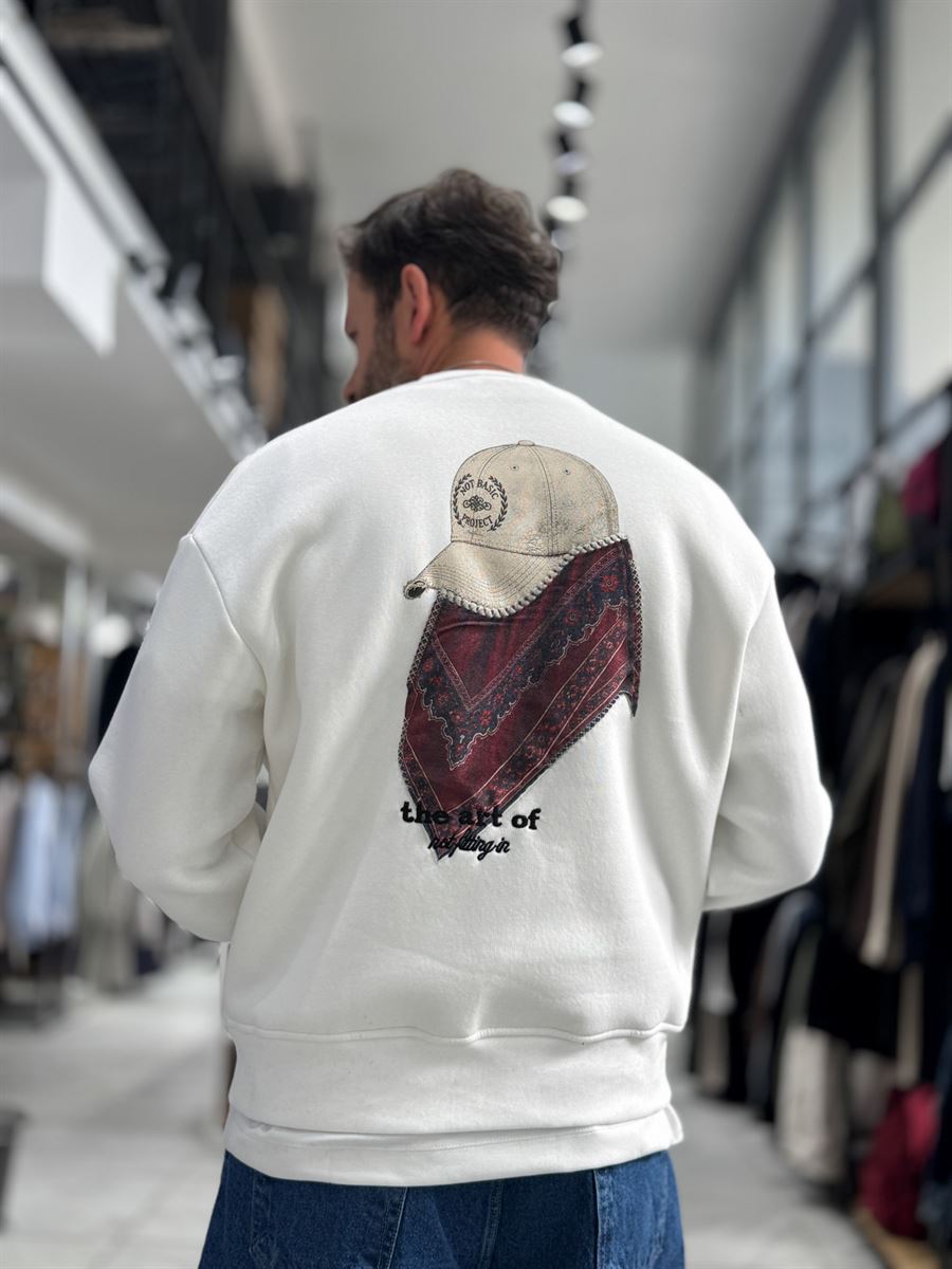 White Hat Printed Oversized Sweatshirt RES-5021