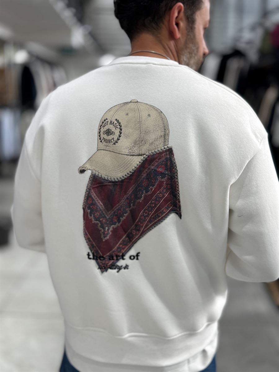 White Hat Printed Oversized Sweatshirt RES-5021