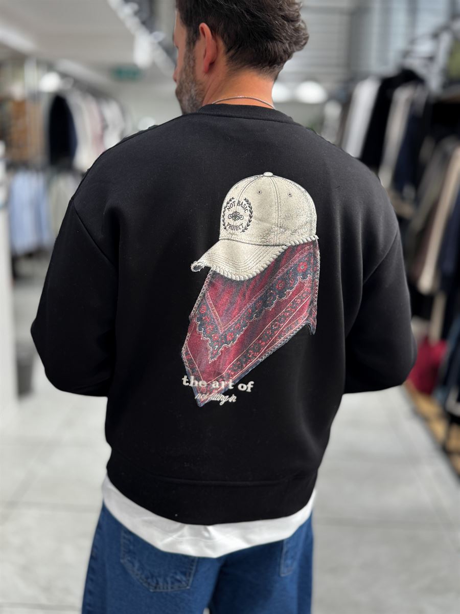 Black Hat Printed Oversized Sweatshirt RES-5021