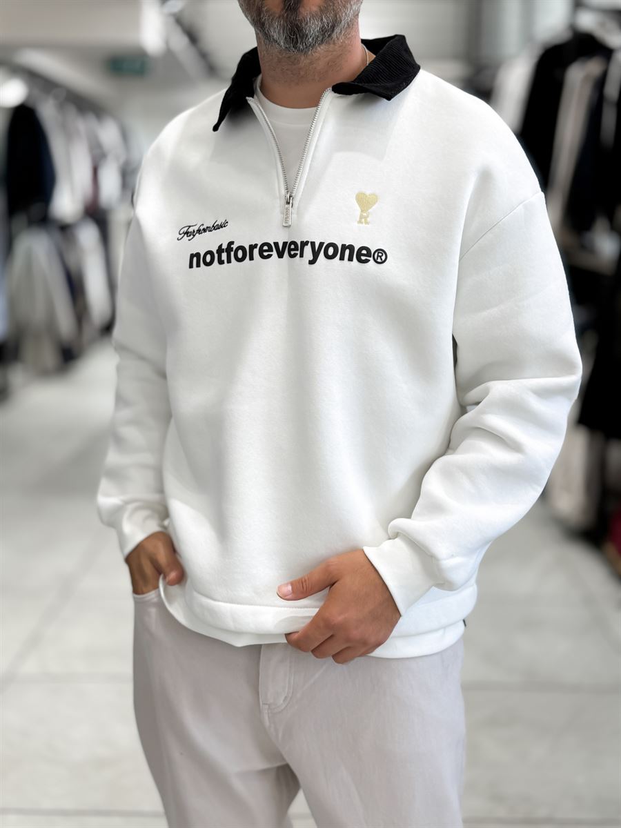 White Velvet Collar Oversized Sweatshirt RES-5013