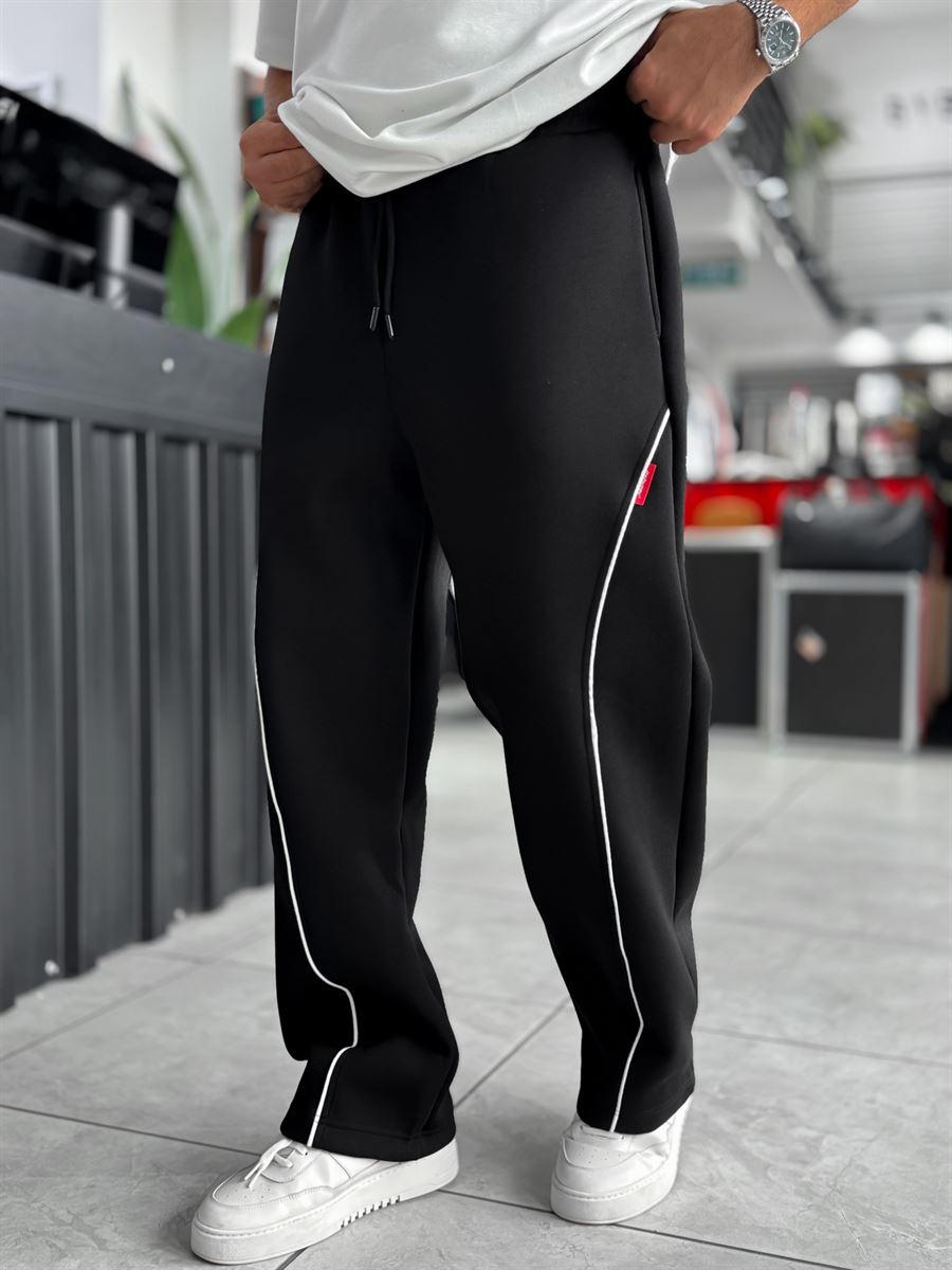 Black Panda Fabric Piped Baggy Sweatpants RES-4002