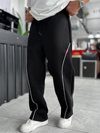 Black Panda Fabric Piped Baggy Sweatpants RES-4002