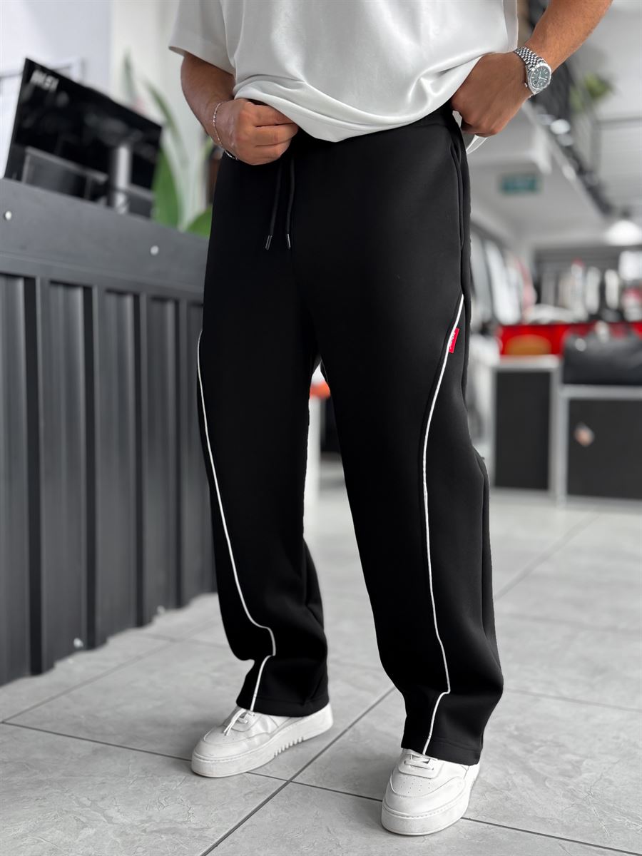 Black Panda Fabric Piped Baggy Sweatpants RES-4002
