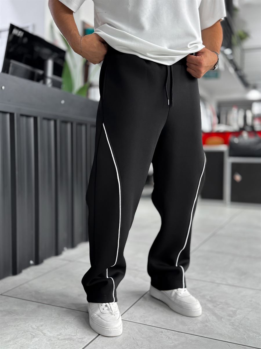 Black Panda Fabric Piped Baggy Sweatpants RES-4002