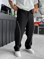 Black Panda Fabric Piped Baggy Sweatpants RES-4002