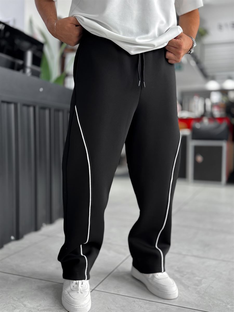 Black Panda Fabric Piped Baggy Sweatpants RES-4002