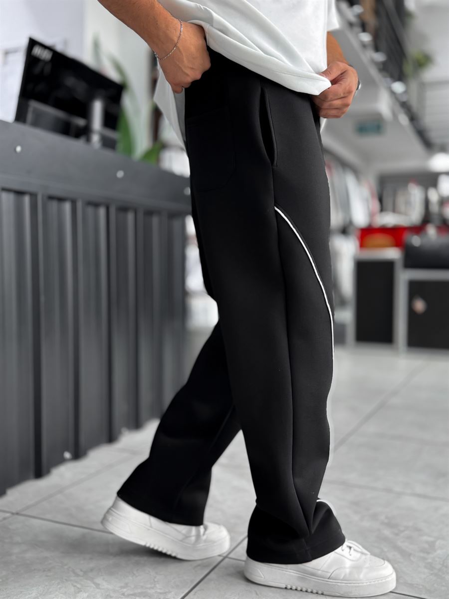 Black Panda Fabric Piped Baggy Sweatpants RES-4002