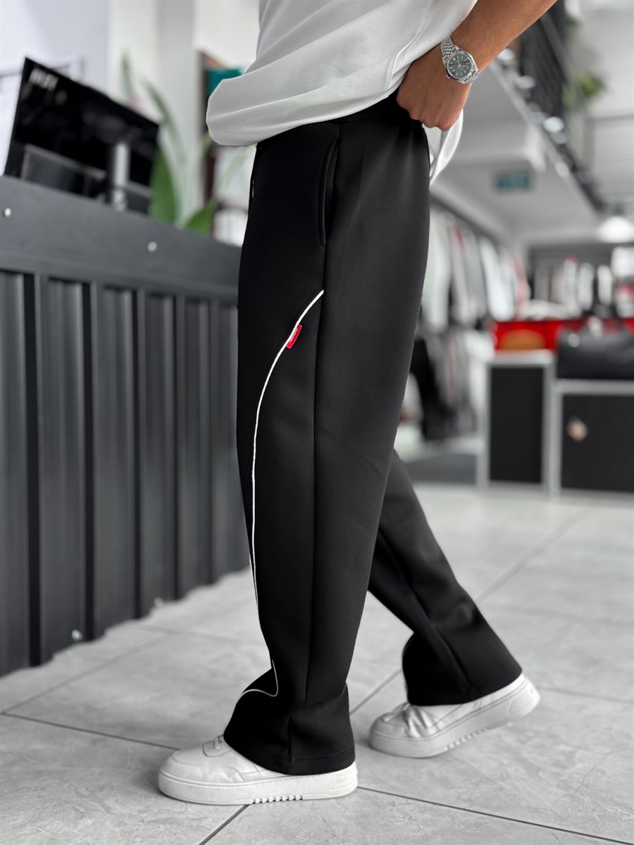 Black Panda Fabric Piped Baggy Sweatpants RES-4002