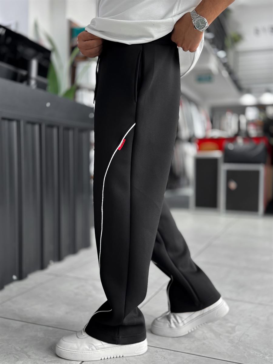Black Panda Fabric Piped Baggy Sweatpants RES-4002