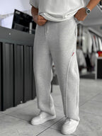 Light Gray Panda Fabric Piped Baggy Sweatpants RES-4002