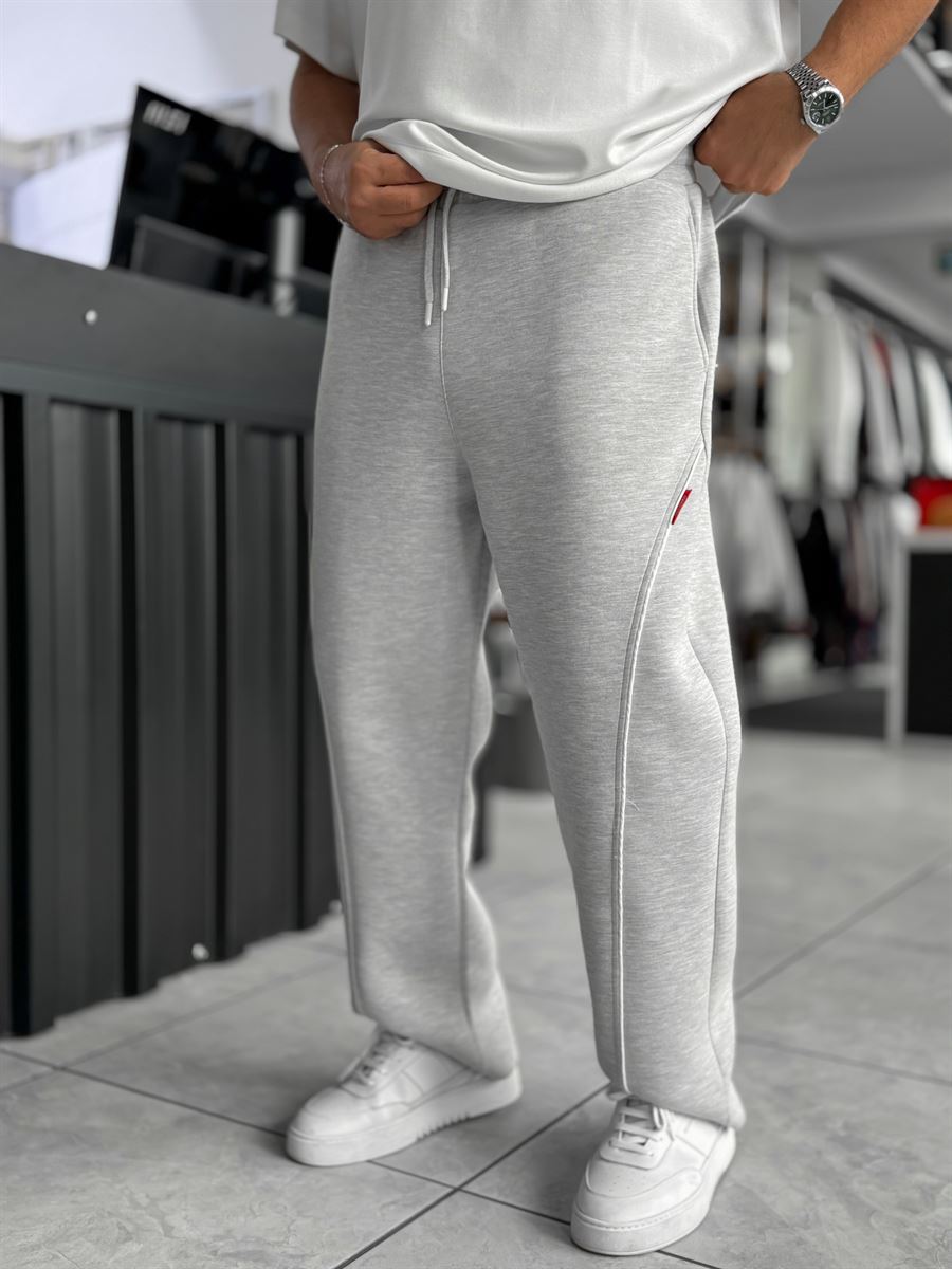 Light Gray Panda Fabric Piped Baggy Sweatpants RES-4002