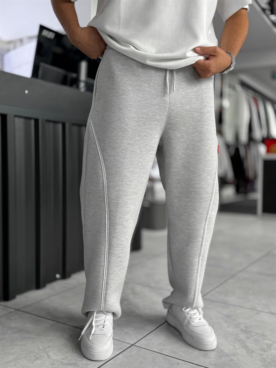 Light Gray Panda Fabric Piped Baggy Sweatpants RES-4002