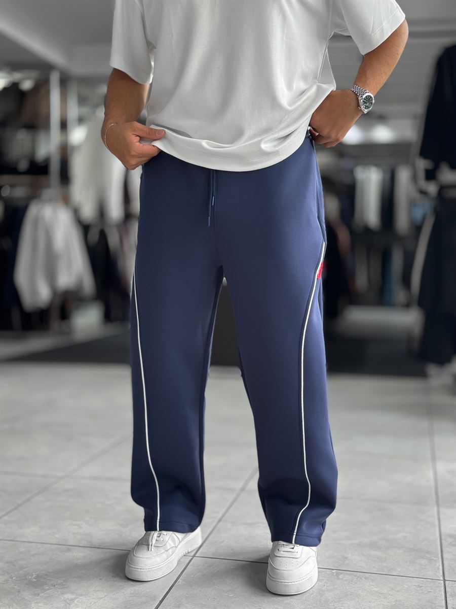 Navy Panda Fabric Piped Baggy Sweatpants RES-4002