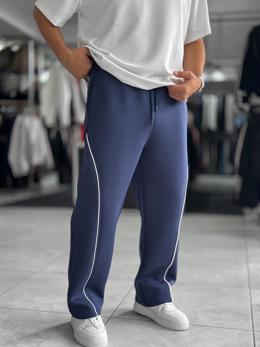 Navy Panda Fabric Piped Baggy Sweatpants RES-4002