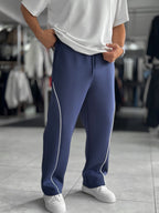 Navy Panda Fabric Piped Baggy Sweatpants RES-4002