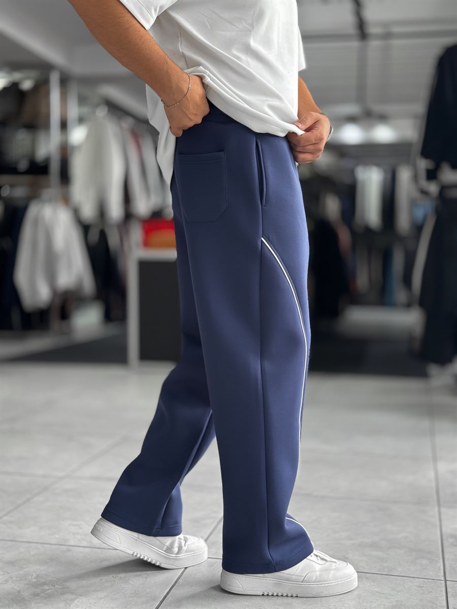 Navy Panda Fabric Piped Baggy Sweatpants RES-4002