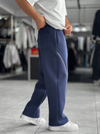 Navy Panda Fabric Piped Baggy Sweatpants RES-4002