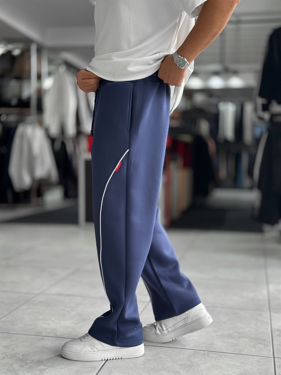 Navy Panda Fabric Piped Baggy Sweatpants RES-4002