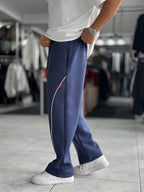 Navy Panda Fabric Piped Baggy Sweatpants RES-4002