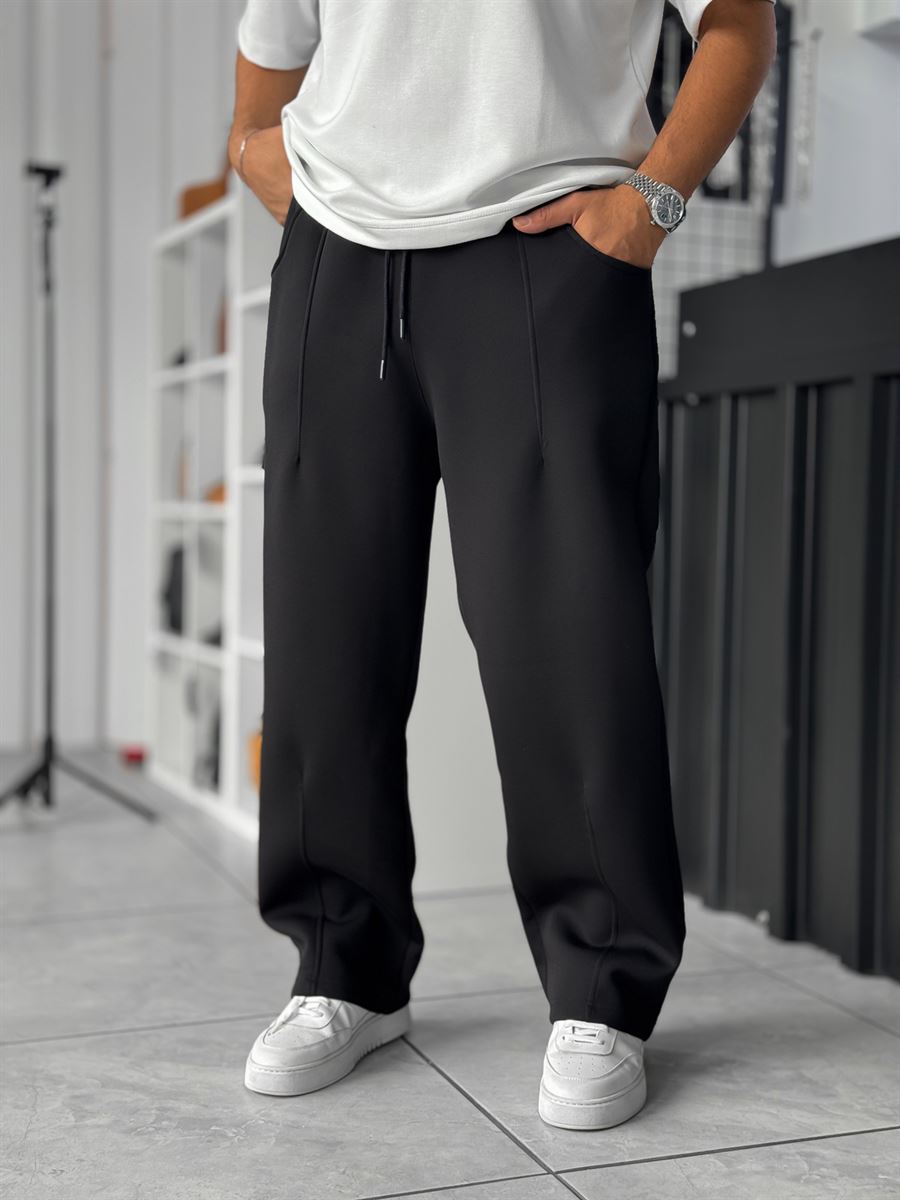 Black Panda Fabric Stitched Baggy Sweatpants RES-4004