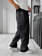 Black Panda Fabric Stitched Baggy Sweatpants RES-4004