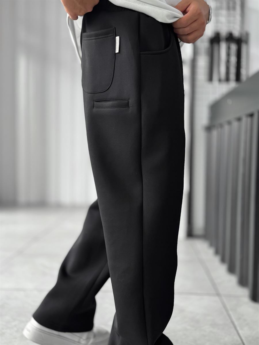 Black Panda Fabric Stitched Baggy Sweatpants RES-4004