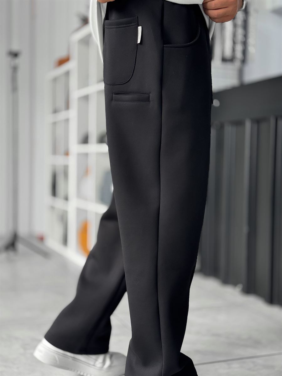 Black Panda Fabric Stitched Baggy Sweatpants RES-4004
